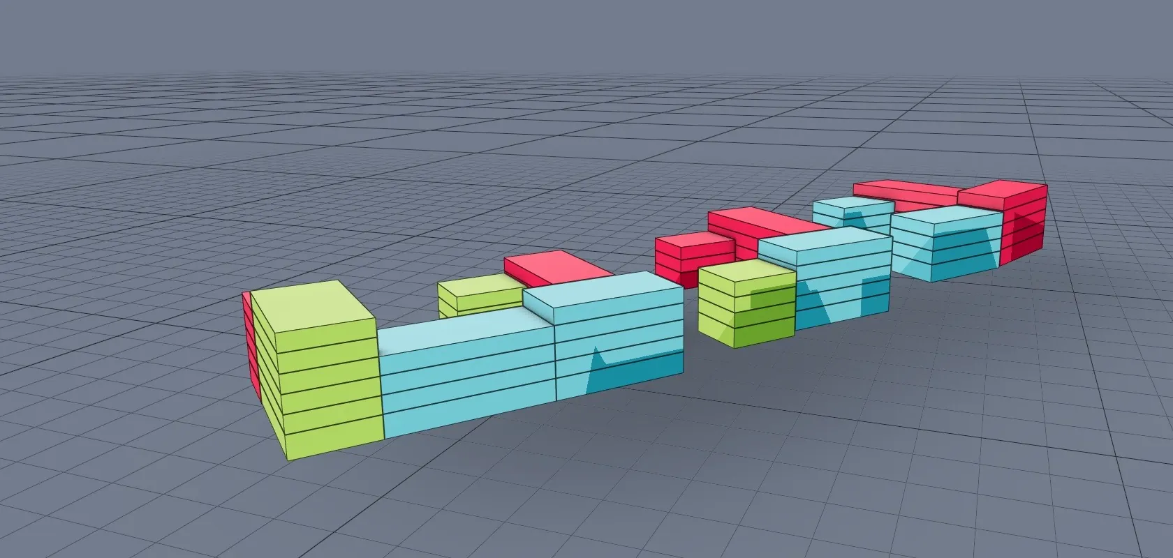 Urban massing model in Magdeburg with no surrounding context, shown on its own in the model space.