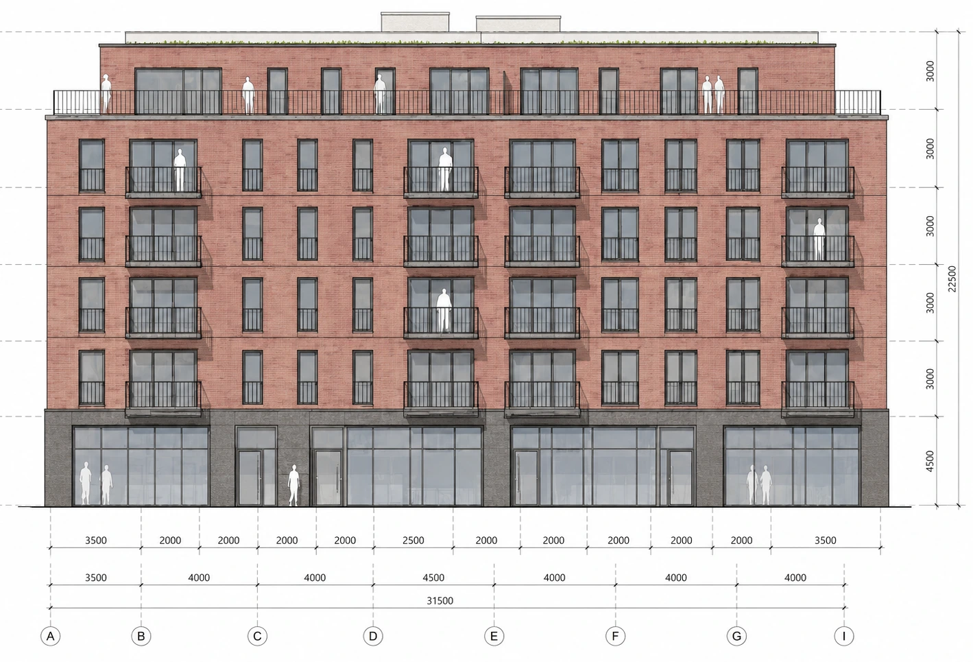 2D facade elevation used as the design reference.