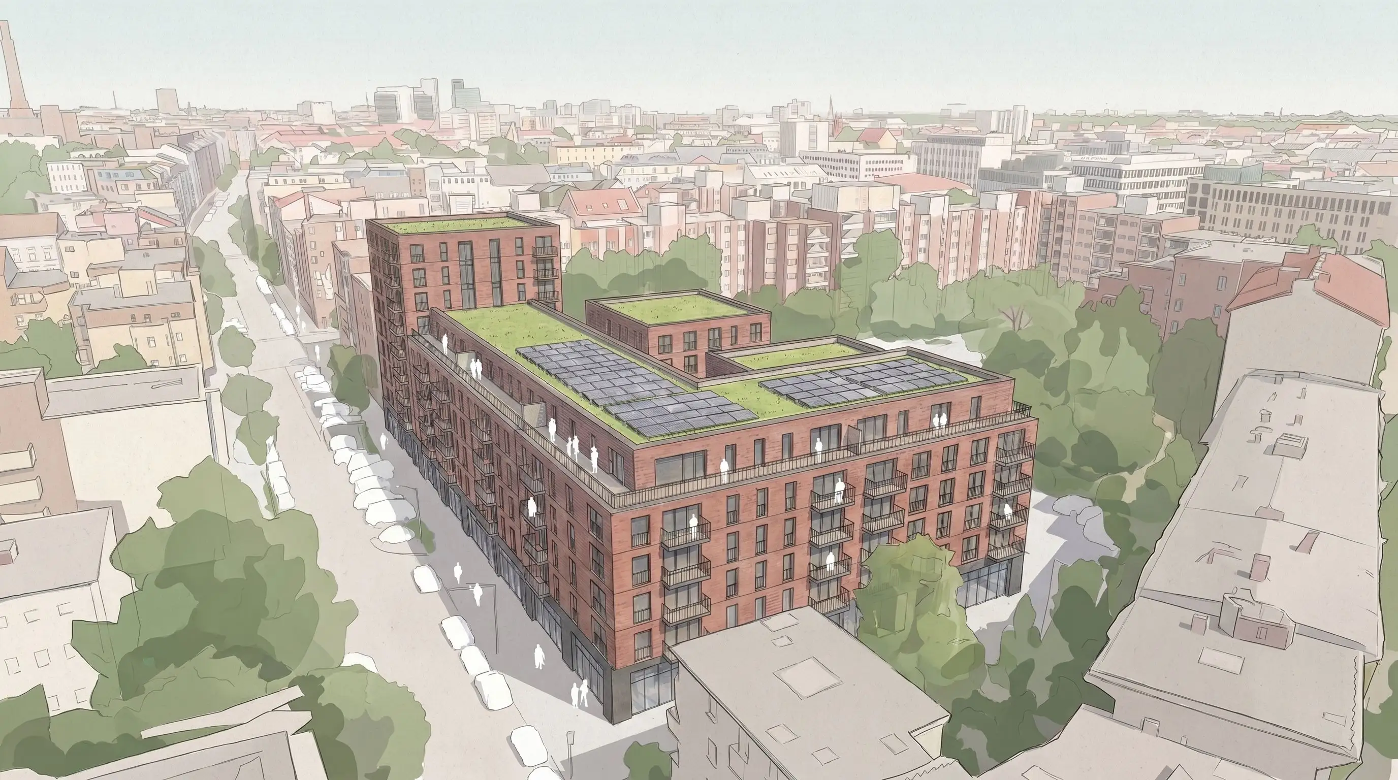 Brick facade result translated from the elevation onto the perspective base image.