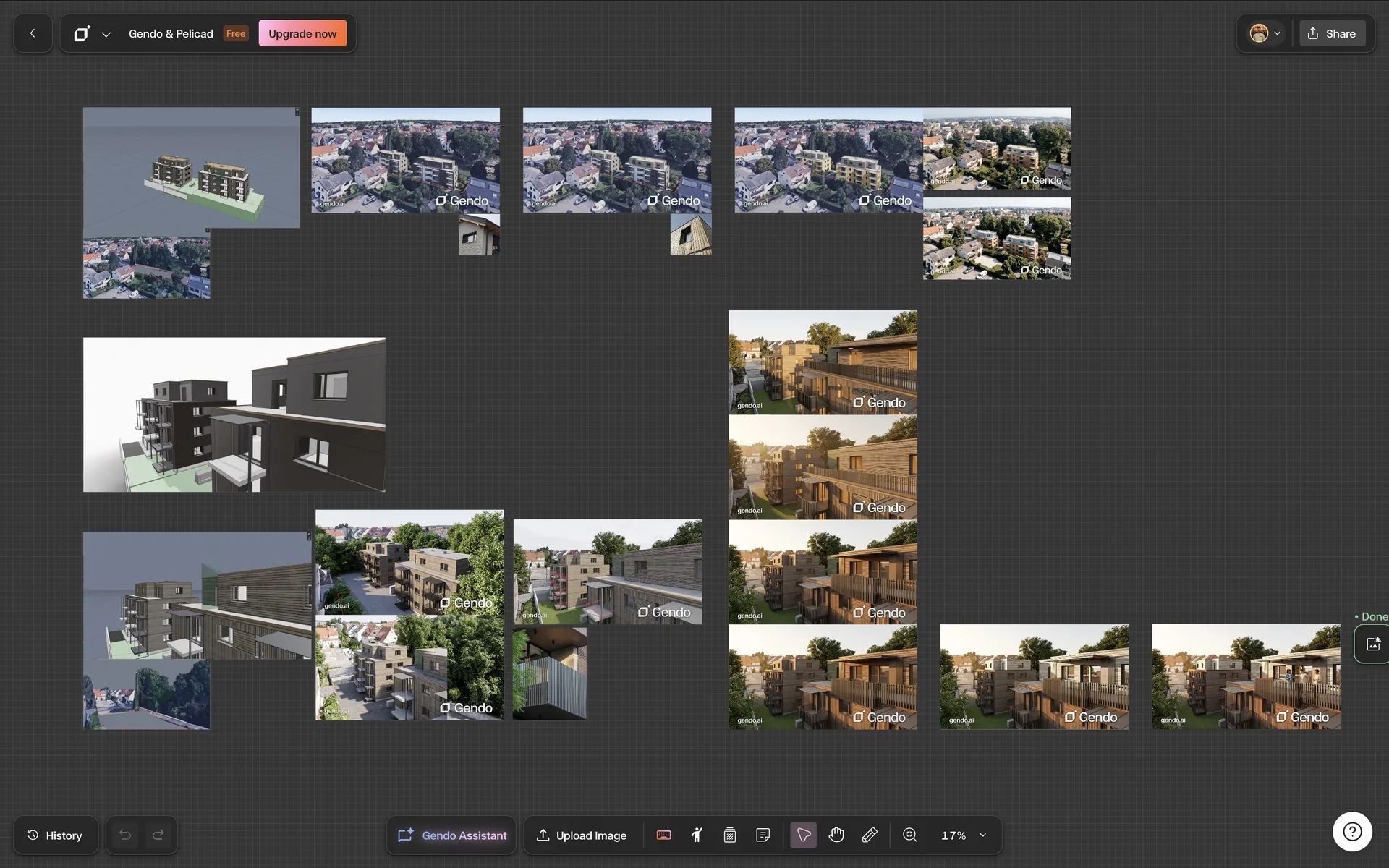 Gendo interface with a collaborative canvas and several users