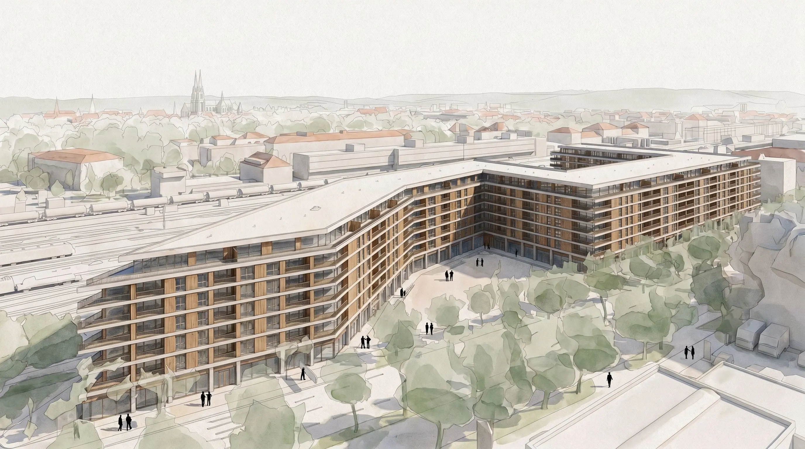 Realistische Visualisierung einer Projektentwicklung im urbanen Kontext.