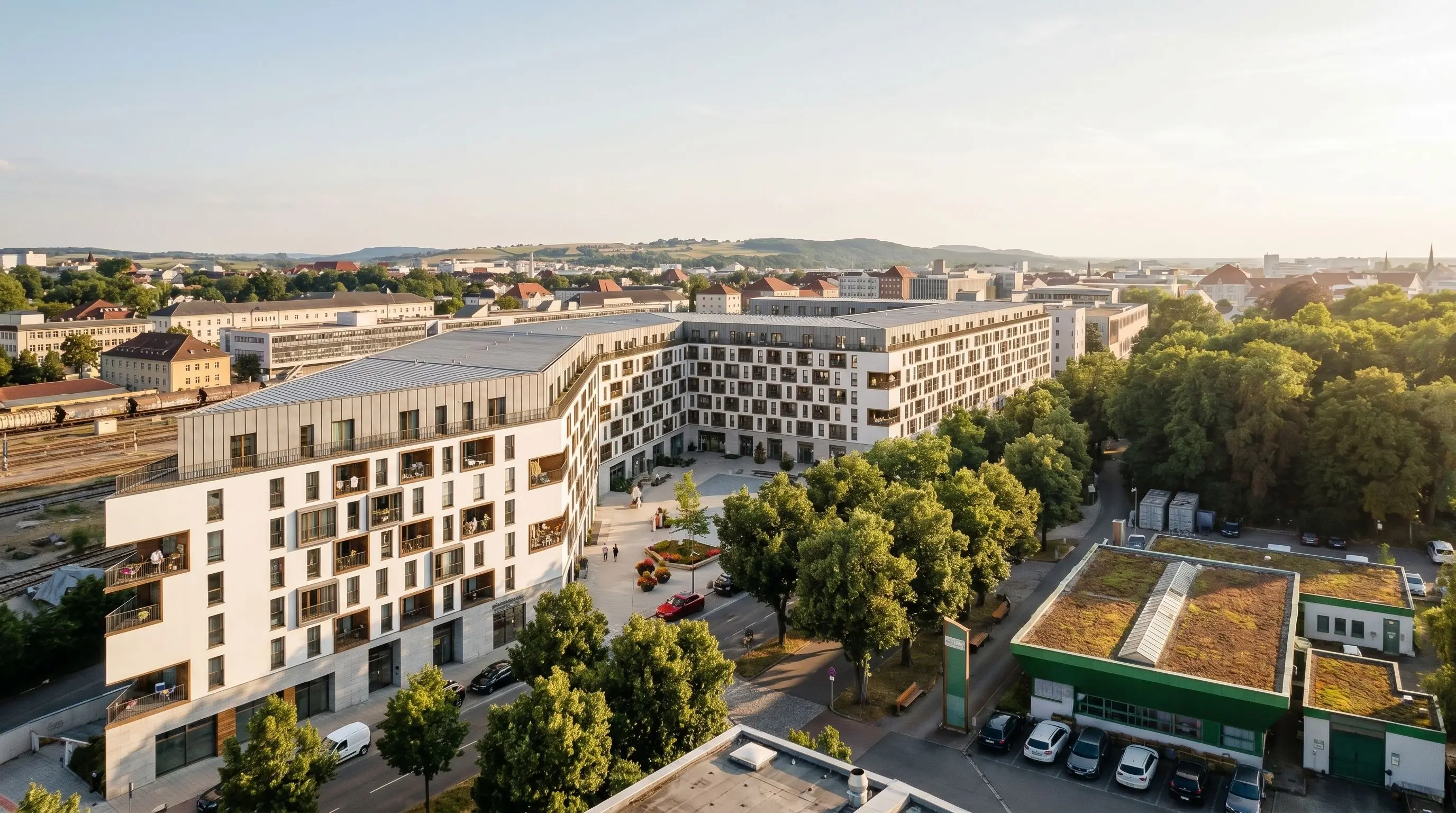 Visualisierung einer Machbarkeitsstudie für ein neues Quartier in Regensburg.